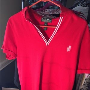 A red polo top.